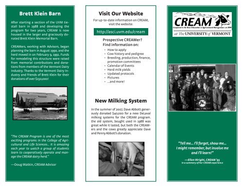 cream - Department of Animal Science - University of Vermont