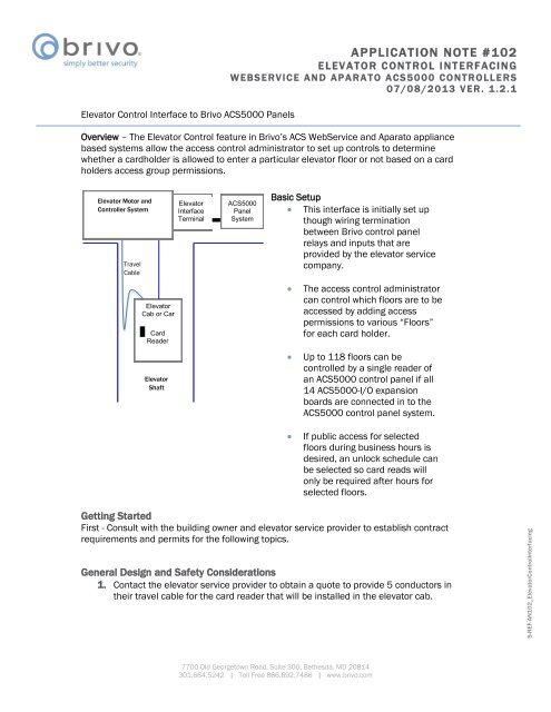 Application Note 102: Elevator Control Interfacing - Brivo Systems