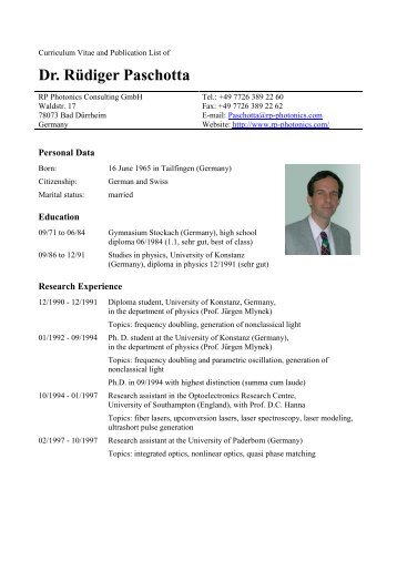 CV and publication list of Dr. Paschotta - RP Photonics Consulting ...