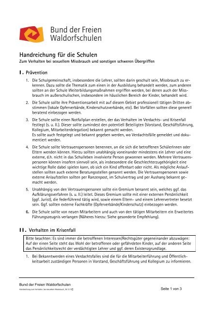 Handreichung fÃ¼r die Schulen - Bund der Freien Waldorfschulen