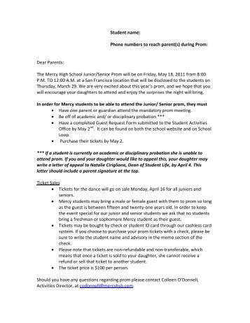 Prom Information and Expectations Packet - Mercy High School