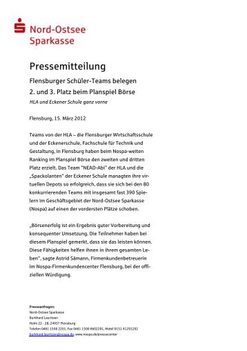 Planspiel Börse Sieger Flensburg - Nord-Ostsee Sparkasse
