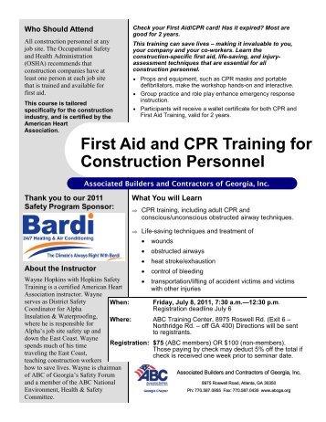 First Aid and CPR Training for Construction Personnel - ABC