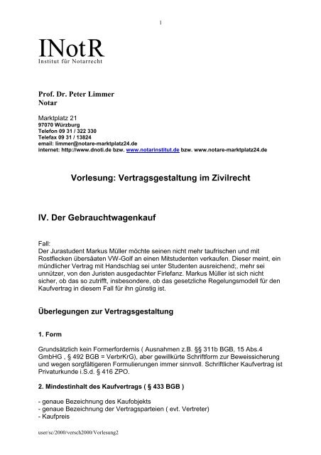 Vertragsgestaltung im Zivilrecht IV. Der ... - Institut für Notarrecht