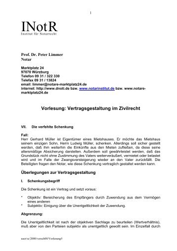 Vorlesung: Vertragsgestaltung im Zivilrecht - Institut für Notarrecht