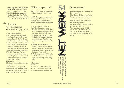 Net Werk voor de Geschiedenis van Hygiene en Milieu, 1999-2001 ...