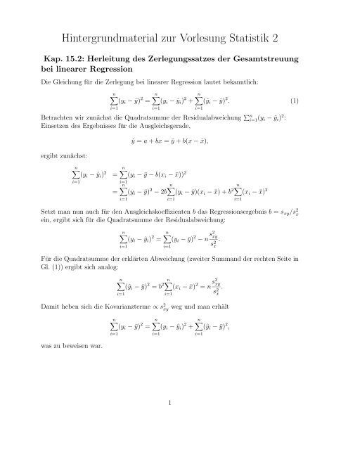 Hintergrundmaterial zur Vorlesung Statistik 2