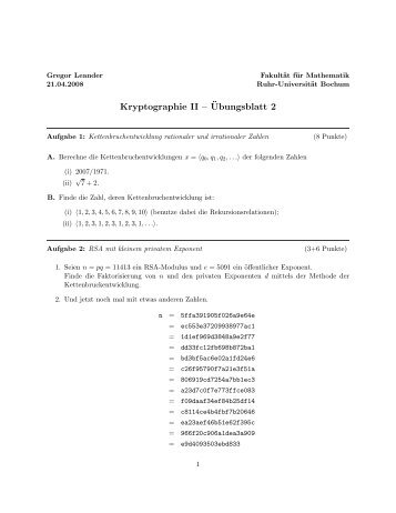 Kryptographie II –¨Ubungsblatt 2 - CITS - Ruhr-Universität Bochum