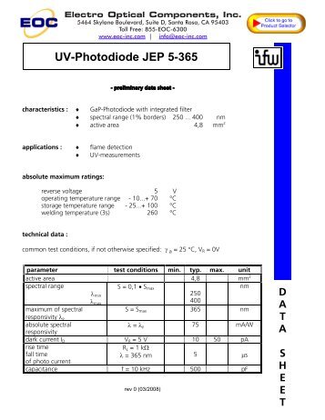 UV-Photodiode JEP 5-365 - Electro Optical Components, Inc.