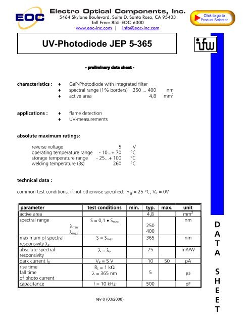 UV-Photodiode JEP 5-365 - Electro Optical Components, Inc.