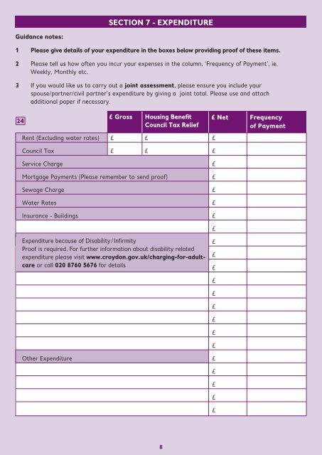 Financial assessment form for adult social services - Croydon Council