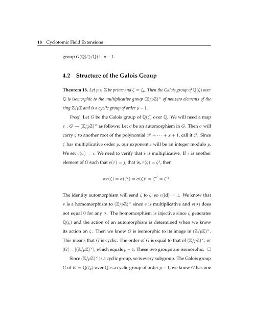 Galois Theory: A Study of Cyclotomic Field ... - Scripps College