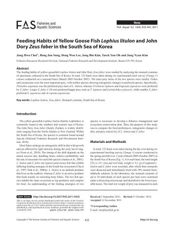 Feeding Habits of Yellow Goose FishLophius litulon and ... - E-fas.org