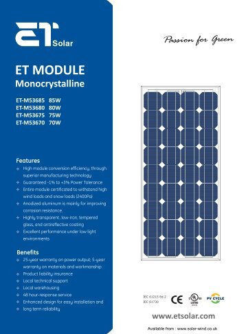 ET Solar Solar PV Module - ET85