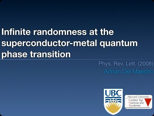 Infinite randomness and the superconductor-metal transition - PiTP