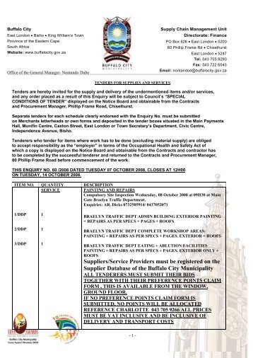 Suppliers/Service Providers must be registered on the ... - Buffalo City