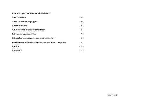 Hilfe und Tipps zum Arbeiten mit MediaWiki: 1. Organisation - 2 - 2 ...