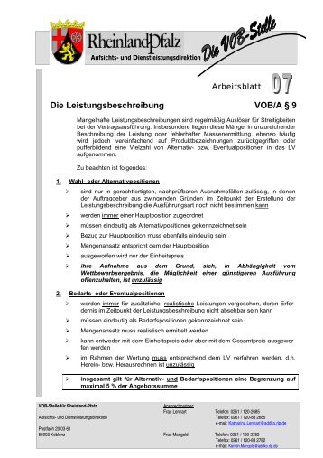 Die Leistungsbeschreibung VOB/A § 9 - Oeffentliche Auftraege