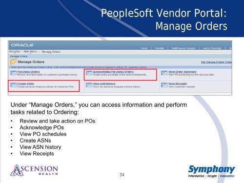 PeopleSoft Vendor Portal Functionality - Ascension Health