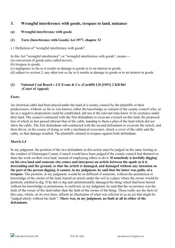 3. Wrongful interference with goods, trespass to land, nuisance