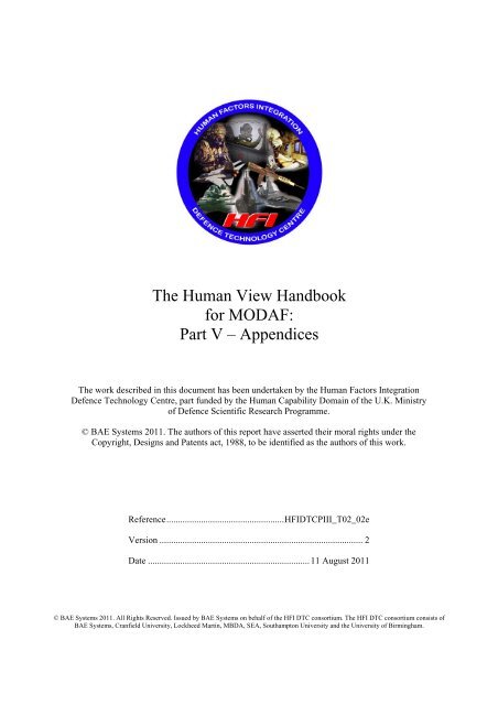 The Human View Handbook for MODAF: Part V â Appendices