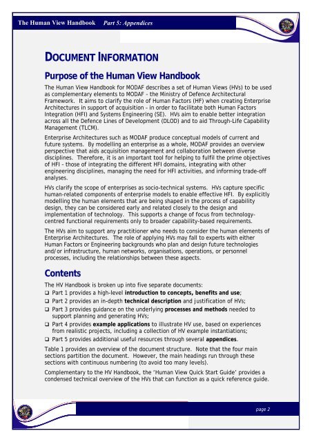 The Human View Handbook for MODAF: Part V â Appendices
