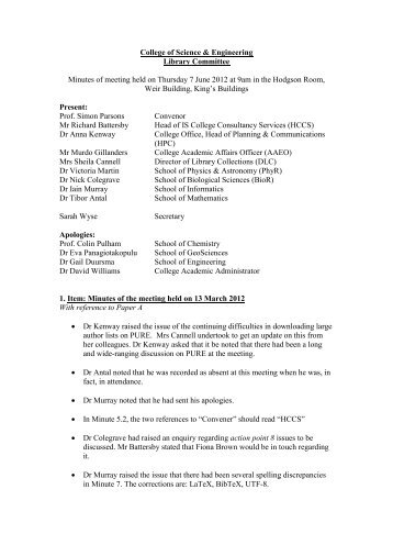 Minutes of Previous Meeting - College Library Committee