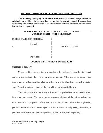 Criminal Jury Instructions - Western District of Oklahoma