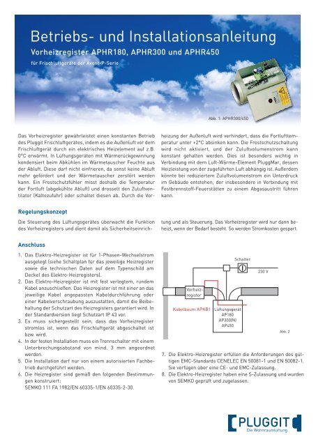 Betriebs und Installationsanleitung Vorheizregister APHR - Pluggit