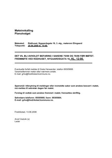 Møteinnkalling Planutvalget - Fredrikstad kommune