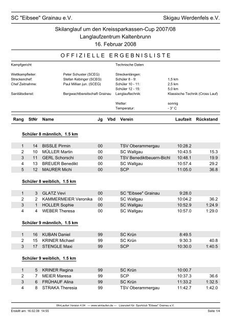 SC "Eibsee" Grainau e.V. Skigau Werdenfels e.V. Skilanglauf um ...