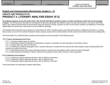 PRODUCT 2: LITERARY ANALYSIS ESSAY (P.2) - Achieve