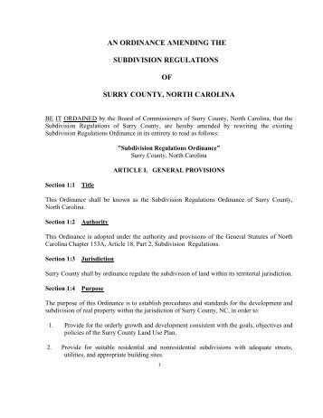 AN ORDINANCE AMENDING THE SUBDIVISION ... - Surry County