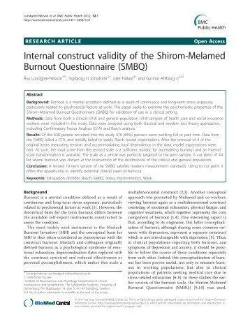 Internal construct validity of the Shirom-Melamed ... - BioMed Central