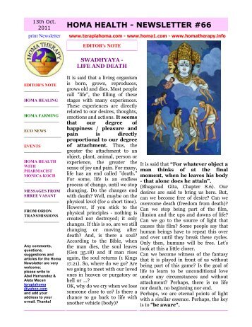 HOMA HEALTH - NEWSLETTER #66 - Homa Therapy