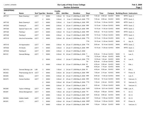 Spring 2009 Class Schedule (PDF) - Our Lady of Holy Cross College