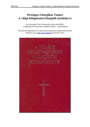 OrszÃ¡gos Liturgikus TanÃ¡cs: A vilÃ¡gi lelkipÃ¡sztori kisegÃ­tÅk kÃ©zikÃ¶nyve