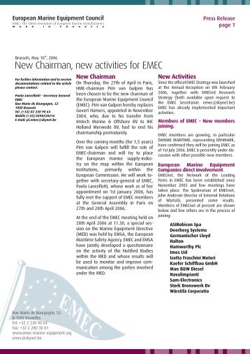 2006/05/10 press release: New Chairman, new activities for EMEC