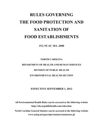 15A NCAC 18A .2600 Rules Governing Food Protection and ...