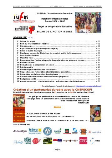 Le bilan complet du projet (pdf, 59 pages, 425 Ko) - Site auxiliaire ...