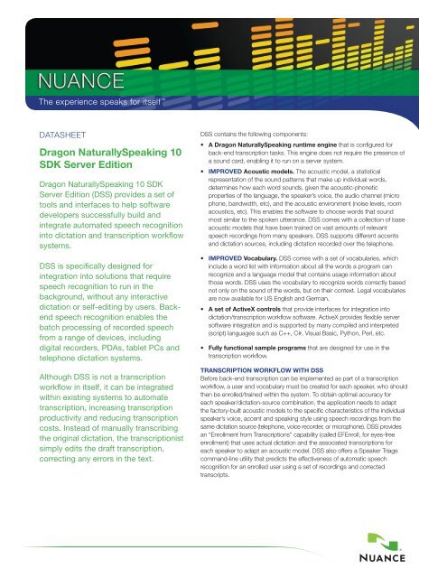 Dragon NaturallySpeaking 10 SDK Server Edition - Nuance