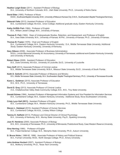 2013â2014 Undergraduate Catalog - University of the Cumberlands