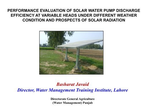 performance evaluation of solar water pump