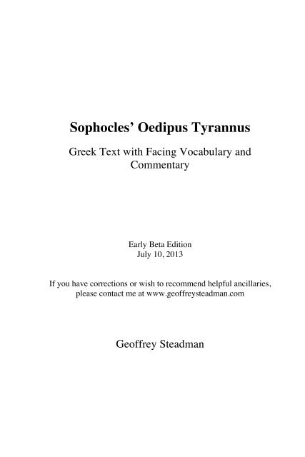 Sophocles' Oedipus Tyrannus - Greek and Latin Texts with Facing ...
