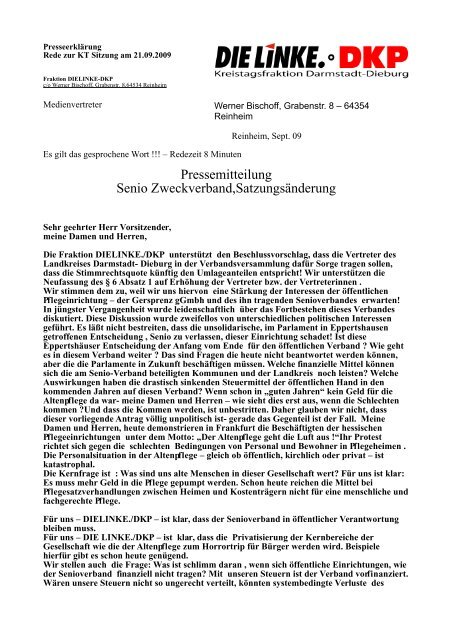 Senio Zweckverband, SatzungsÃ¤nderung - Kreistagsfraktion/DIE ...