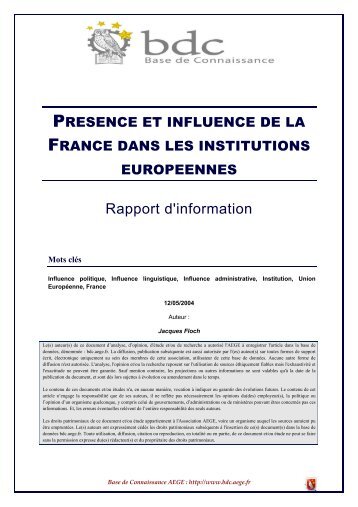 PrÃ©sence et influence de la France dans les institutions europÃ©ennes