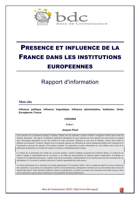 PrÃ©sence et influence de la France dans les institutions europÃ©ennes