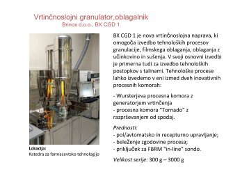 Naprava za granuliranje in oblaganje / Fluid Bed Drying System BX ...