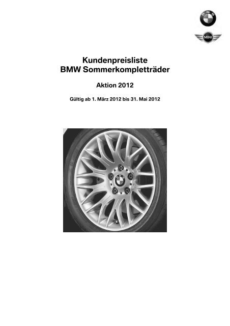 Kundenpreisliste BMW Sommerkompletträder - Christian Jakob AG