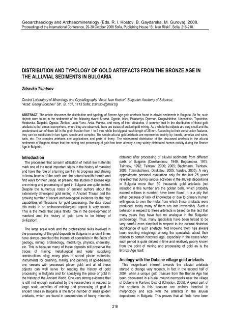 Distribution and typology of gold artefacts from the Bronze Age in the ...